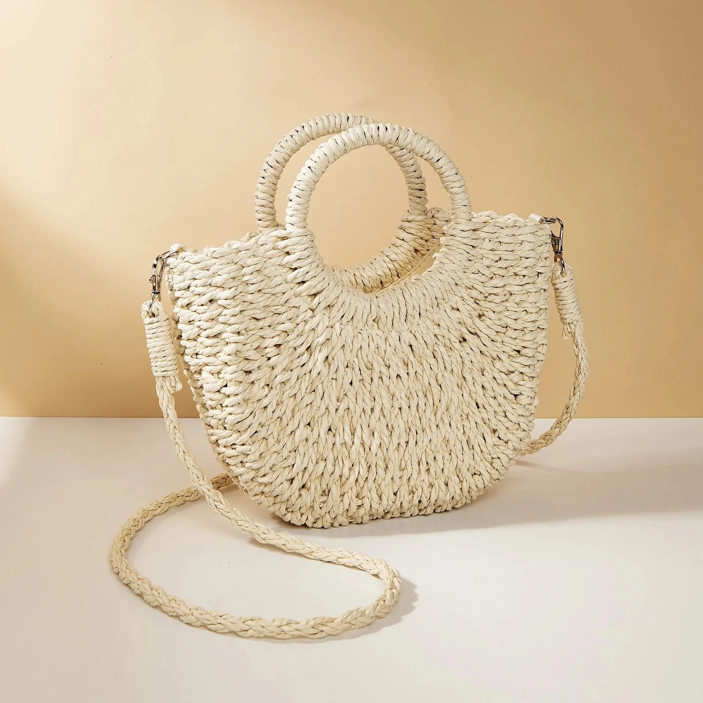 Half-Moon Straw Rattan Crossbody Bag